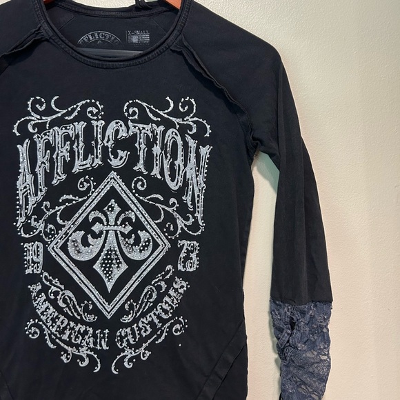 Affliction rhinestone grunge top - Picture 2 of 8